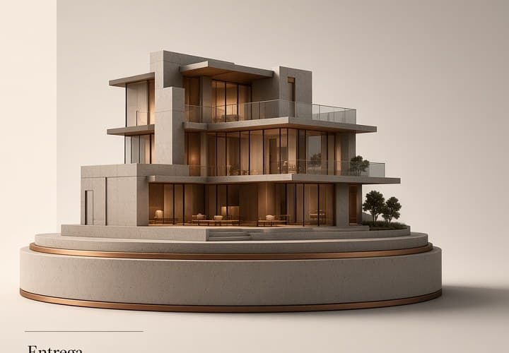 Maqueta de una casa terminada con luz cálida interior (imagen de ejemplo)